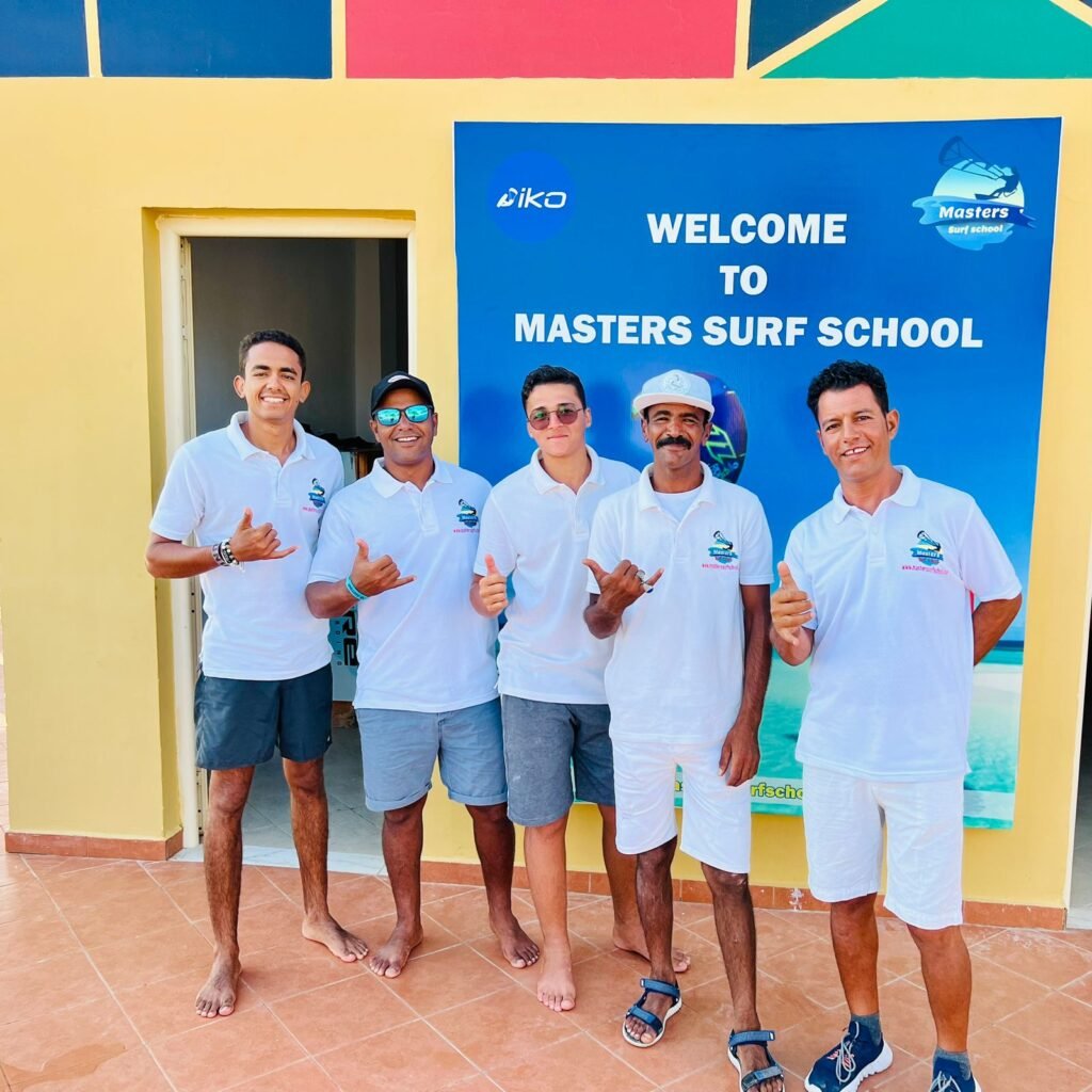 Masters Surf School team in Hurghada Egypt welcoming students to kitesurfing and windsurfing lessons