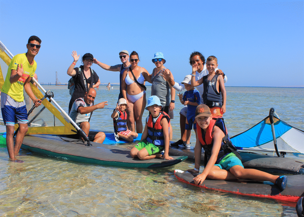Group photo of kite surfers and instructors at Masters Surf School Hurghada