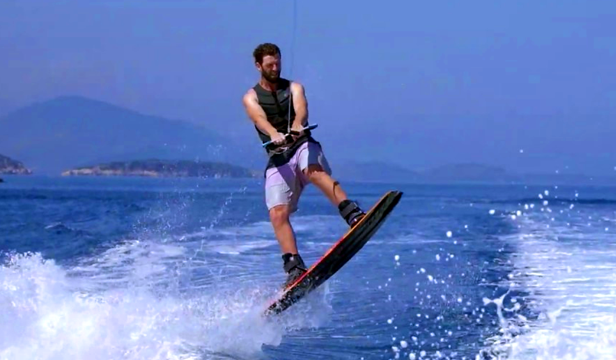 Kitesurfer riding flat water lagoon Al Ahyaa Hurghada