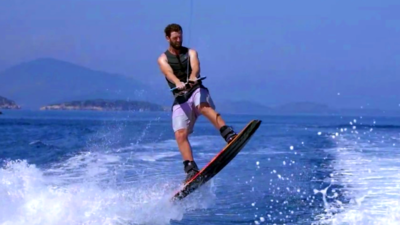 Kitesurfer riding flat water lagoon Al Ahyaa Hurghada