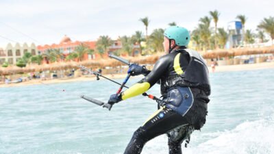 Kite Surf in Hurghada Beginner kitesurfer learning in shallow Al Ahyaa Lagoon Hurghada Egypt