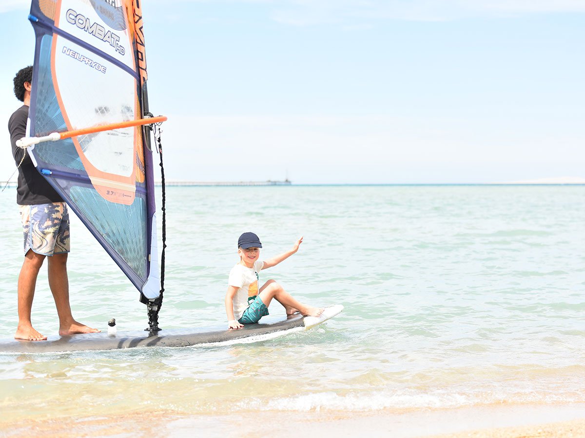 Masters Surf School facility with beginner windsurfing equipment in Hurghada