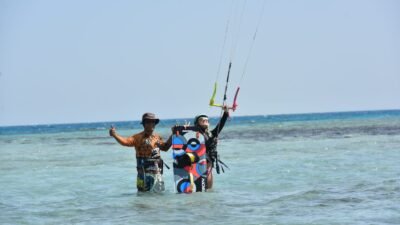 Hurghada Kite Services Masters Surf School IKO instructors teaching beginner kitesurfing Hurghada