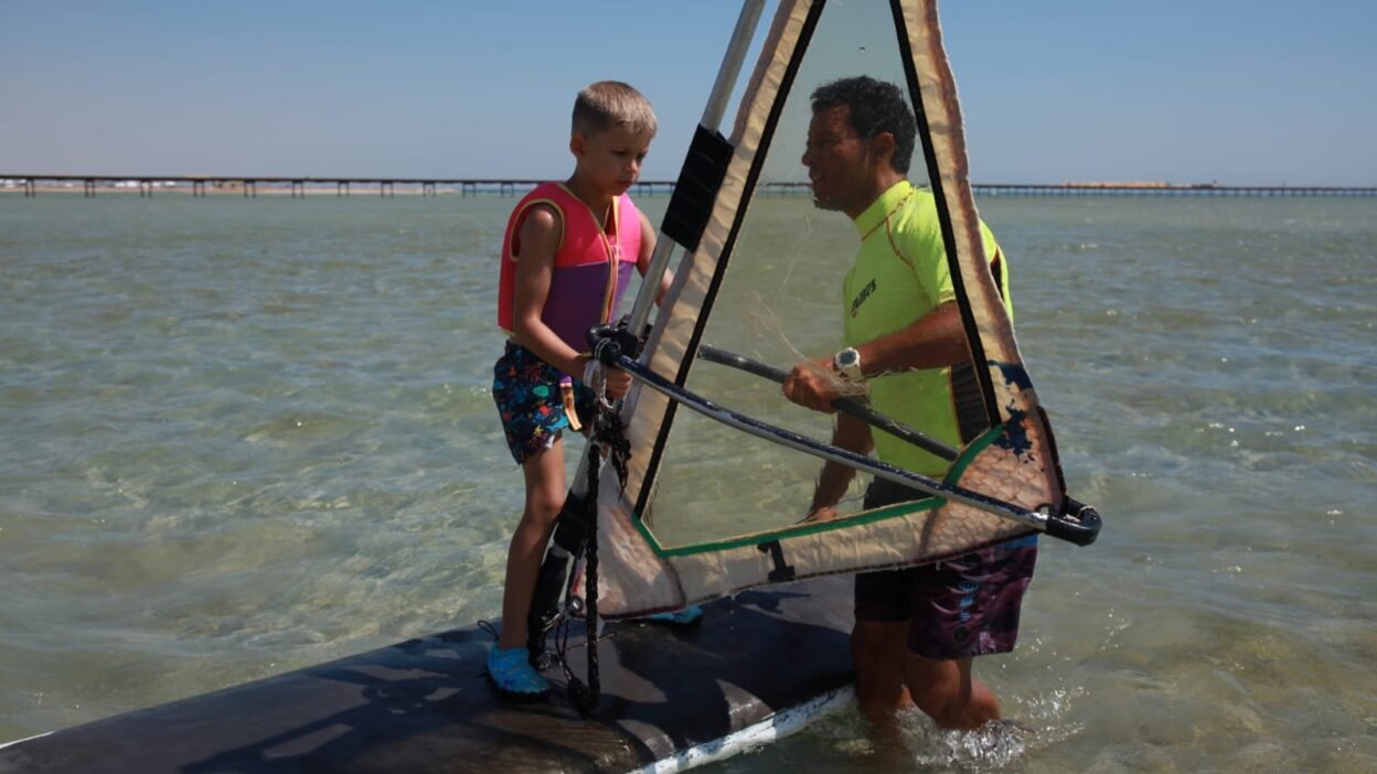 Windsurfing Egypt Hurghada shallow lagoon beginner lesson